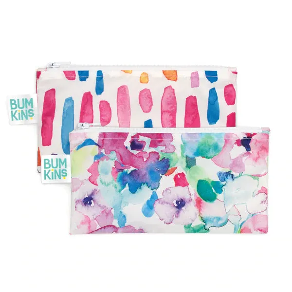 Bumkins Reusable Snack Bag - Twin Pack Watercolour and Brushstrokes