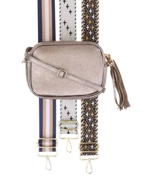 Cadenza  Crossbody Leather Camera Bag: Metallic Old Gold