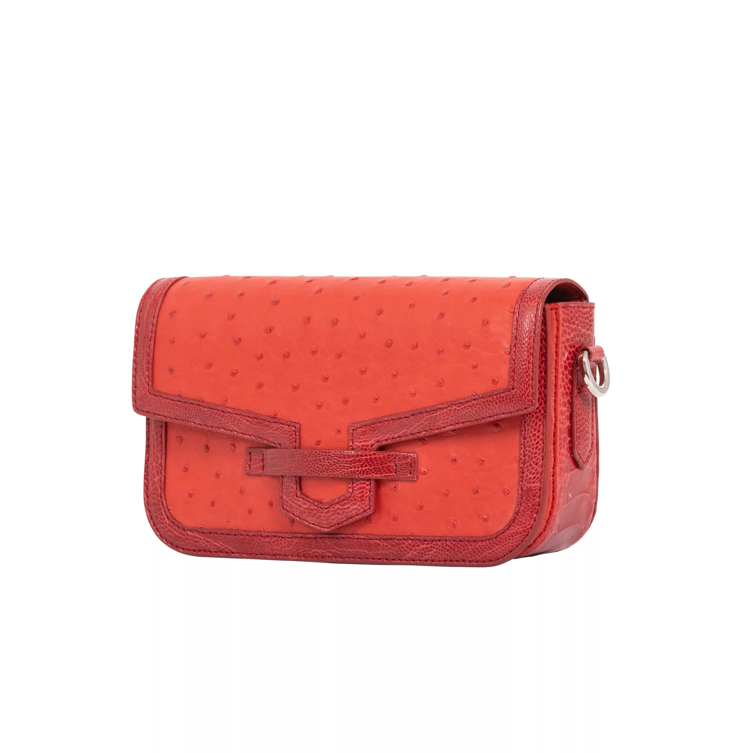 Caia Crossbody in Scarlet Red Ostrich & Flame Red Ostrich Leg Trim by Cape Cobra