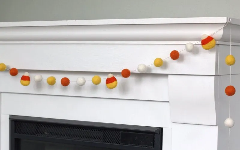 Candy Corn Felt Ball Garland- Orange , Golden Yellow, White