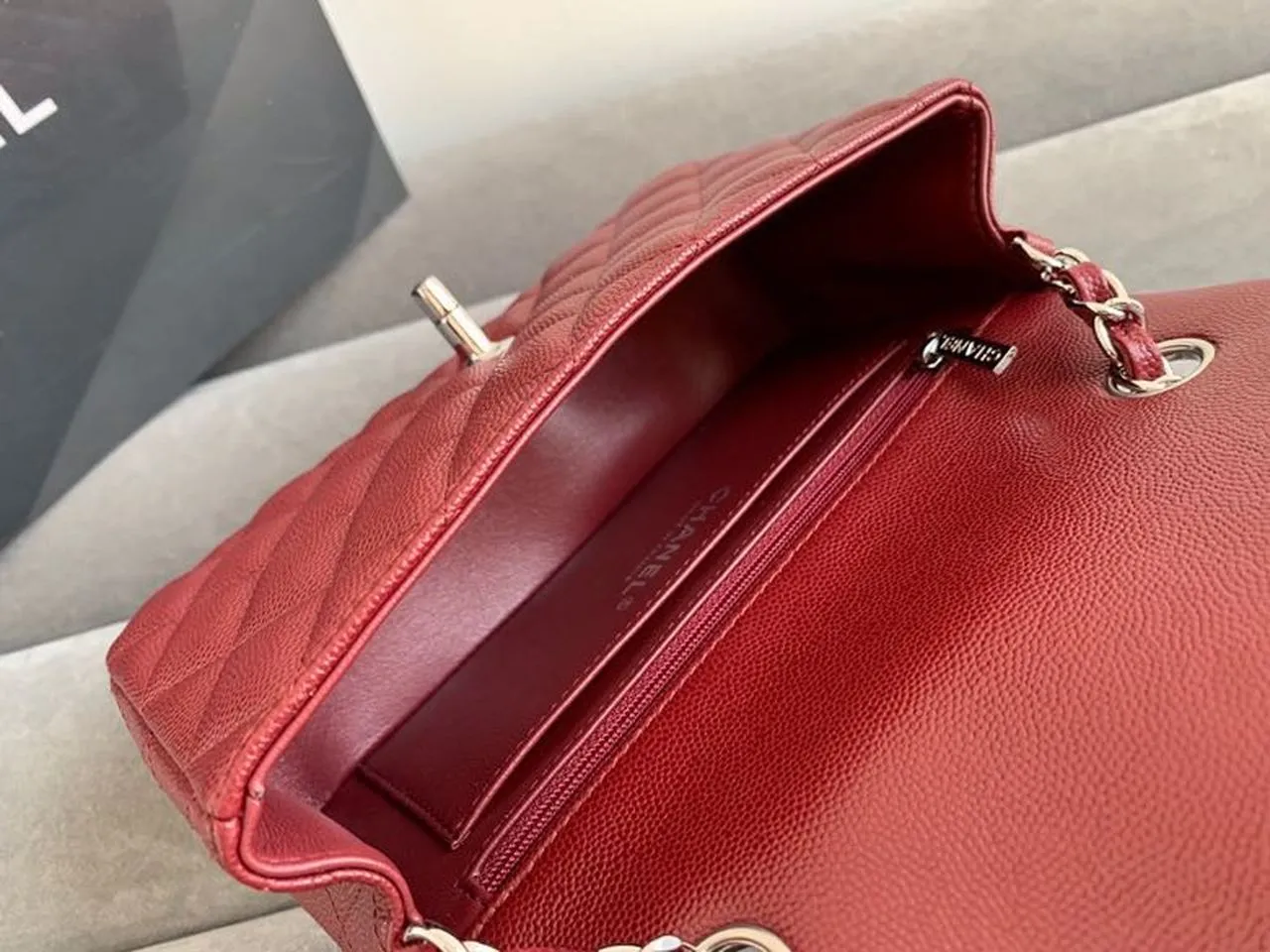 CHL Classic HandBag Silver Hardware Burgundy For Women 7.8in/20cm