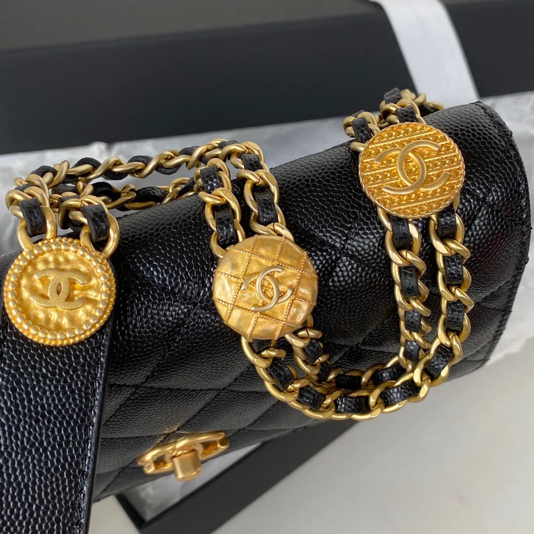 CHL Clutch With Chain Gold Hardware Black For Women, Women&#8217;s Handbags, Shoulder Bags 7.1in/18cm AP2860