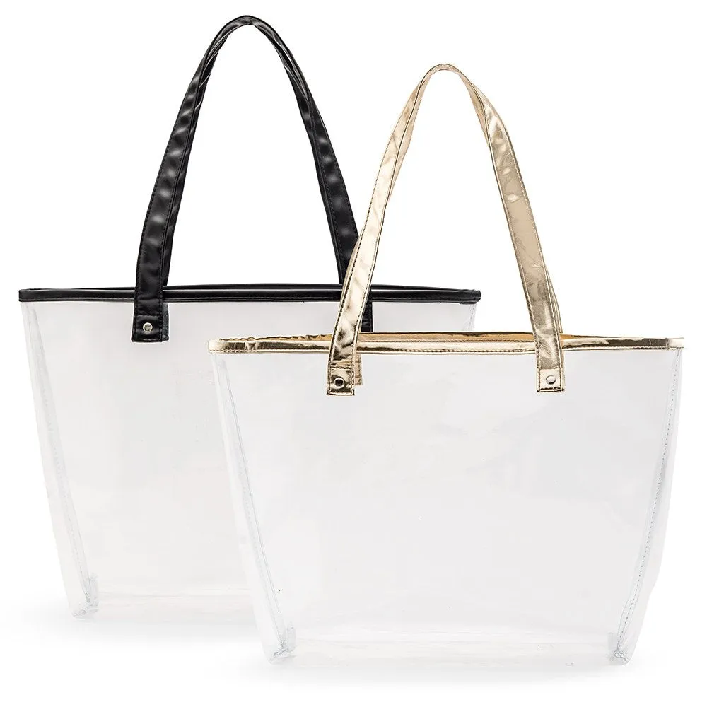 Clear Plastic Stadium Tote Bag Black or Gold Trim