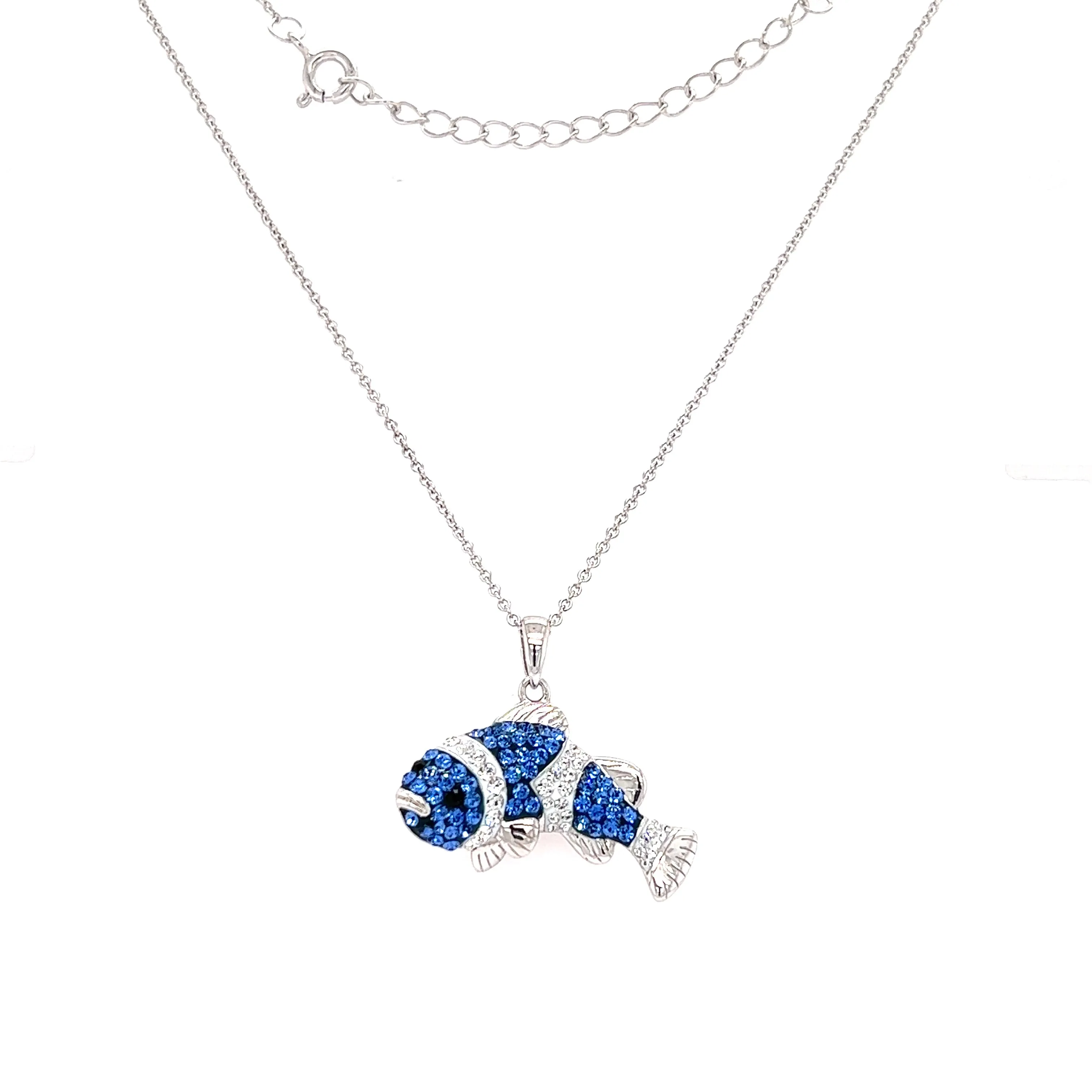 Clownfish Necklace with Blue and White Crystals in Sterling Silver