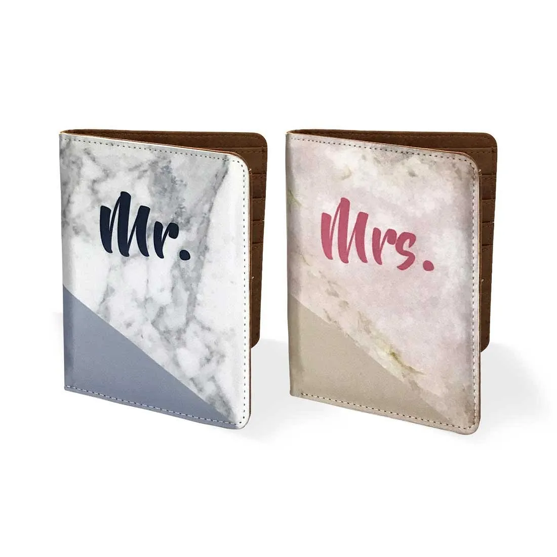 Couple Passport Cover Holder Leather Travel Wallet Case Designer Passport Cover - Mr. Mrs. Marble Design