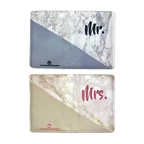 Couple Passport Cover Holder Leather Travel Wallet Case Designer Passport Cover - Mr. Mrs. Marble Design