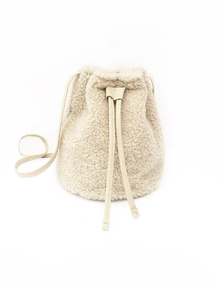 Cream Shearling Bucket Bag