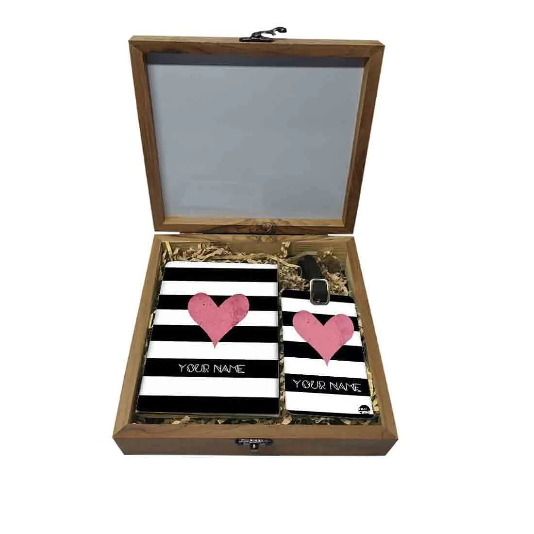 Customized Travel Organizer  - Pink Heart Black Strips