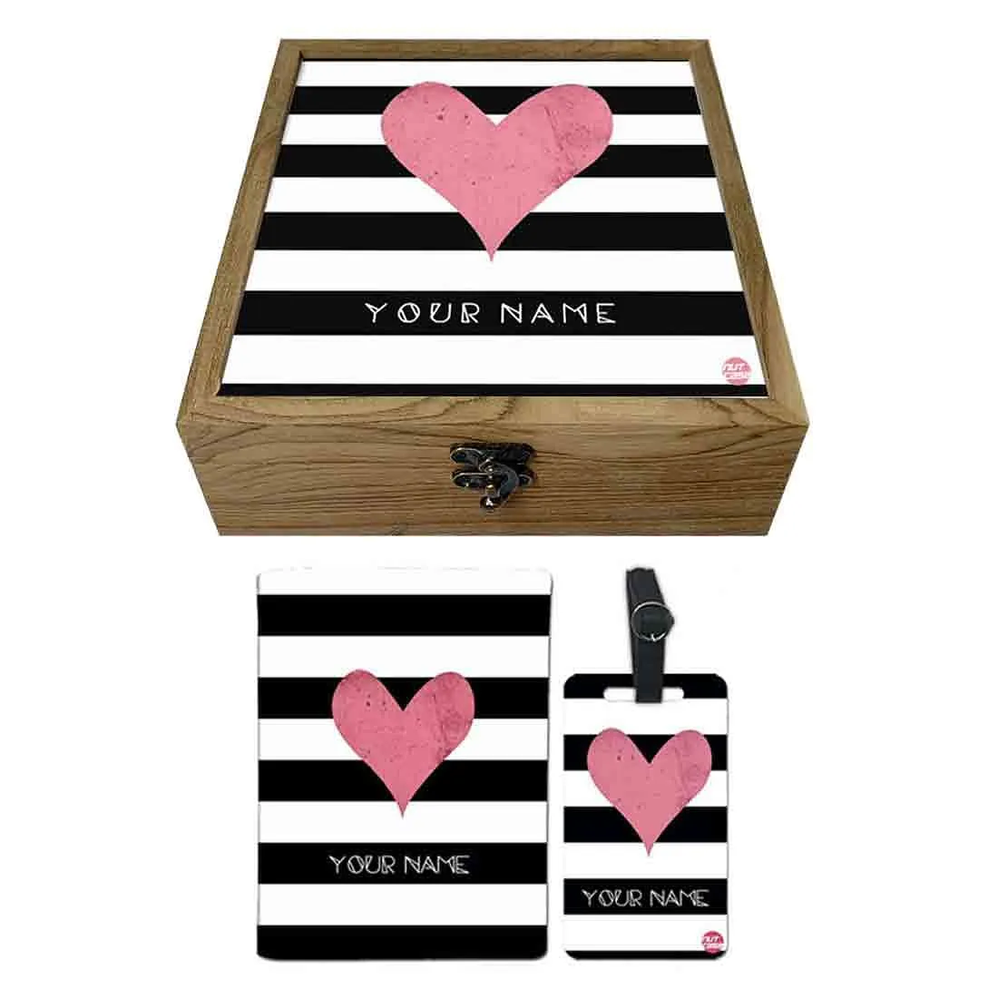 Customized Travel Organizer  - Pink Heart Black Strips