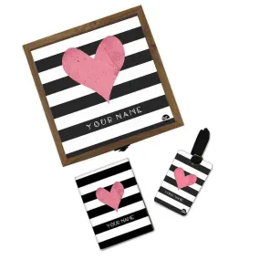 Customized Travel Organizer  - Pink Heart Black Strips