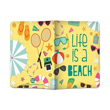 Designer Passport Cover - Life Is a Beach Blue Yellow