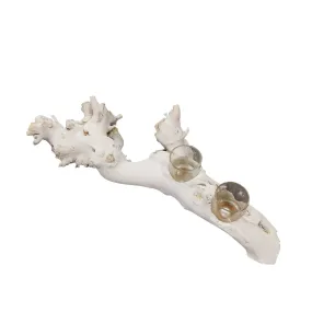 DRIFTWOOD 17" 2 CUP TEA LIGHT HOLDER , WHITE