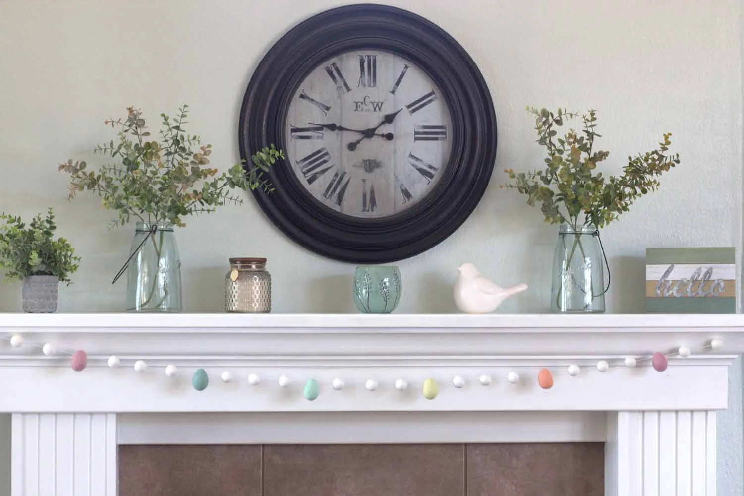 Easter Egg Garland- White Felt Balls & Pastel Eggs