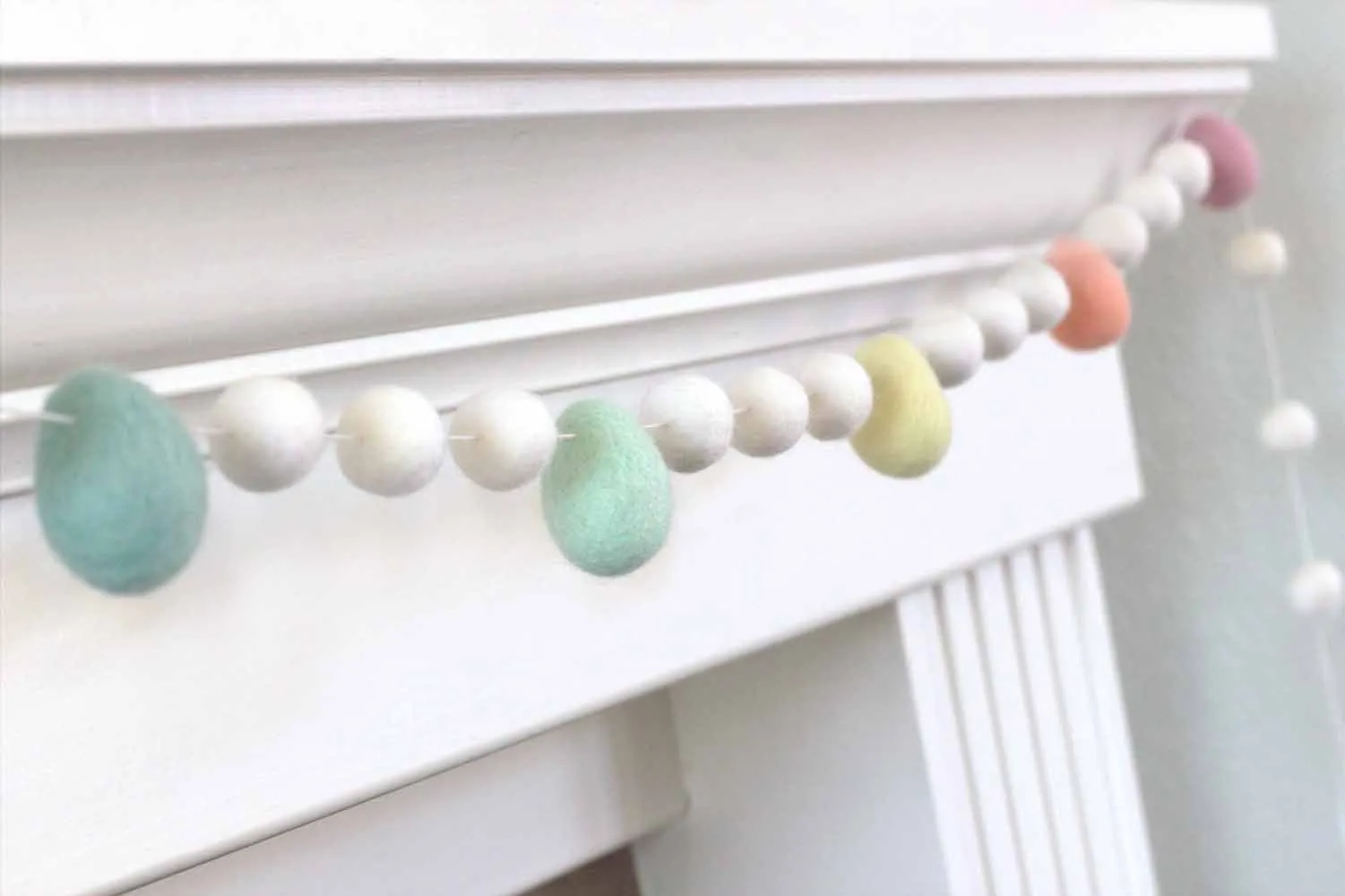 Easter Egg Garland- White Felt Balls & Pastel Eggs