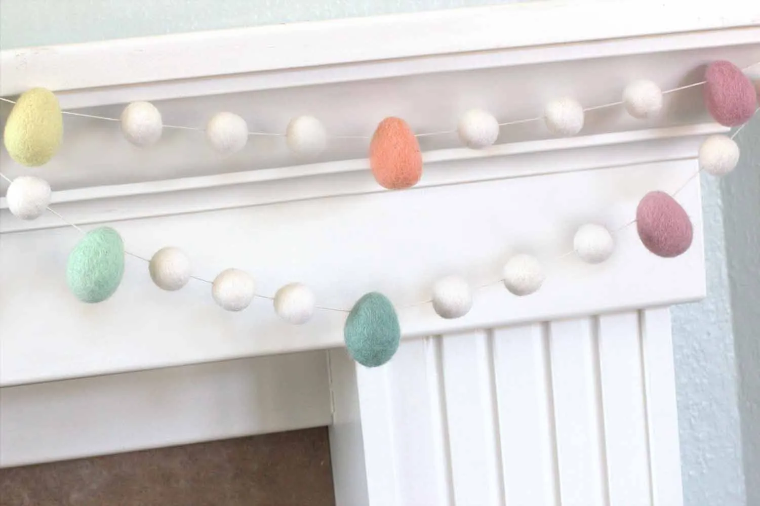 Easter Egg Garland- White Felt Balls & Pastel Eggs