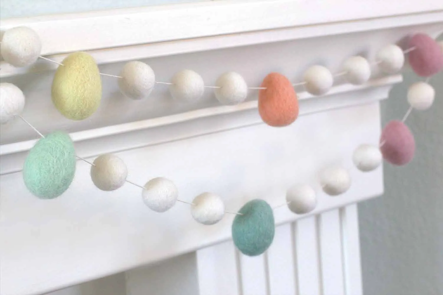 Easter Egg Garland- White Felt Balls & Pastel Eggs