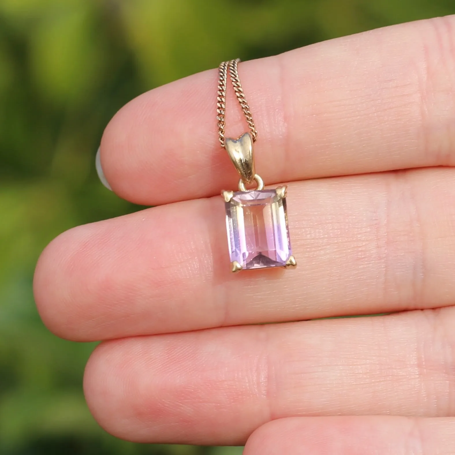 Emerald Cut Ametrine Pendant, 9ct Yellow Gold, 1.92g