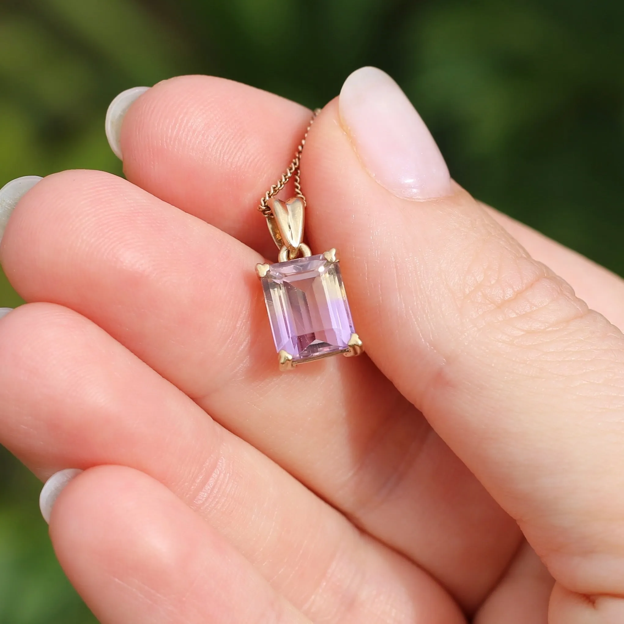 Emerald Cut Ametrine Pendant, 9ct Yellow Gold, 1.92g