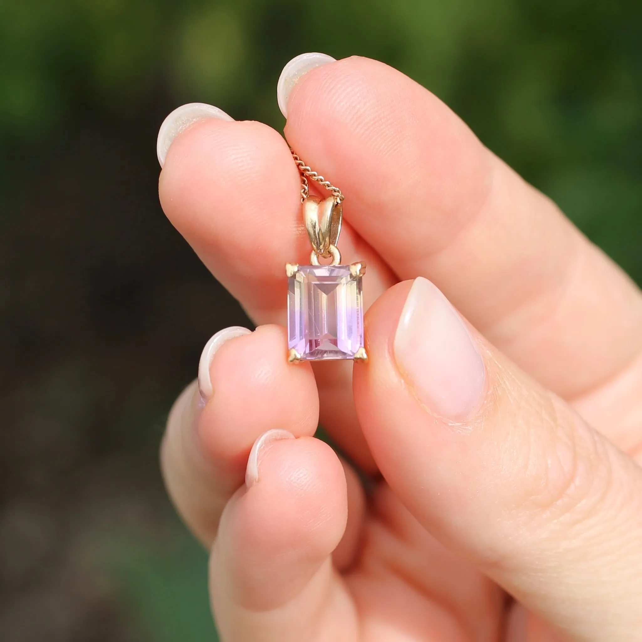 Emerald Cut Ametrine Pendant, 9ct Yellow Gold, 1.92g