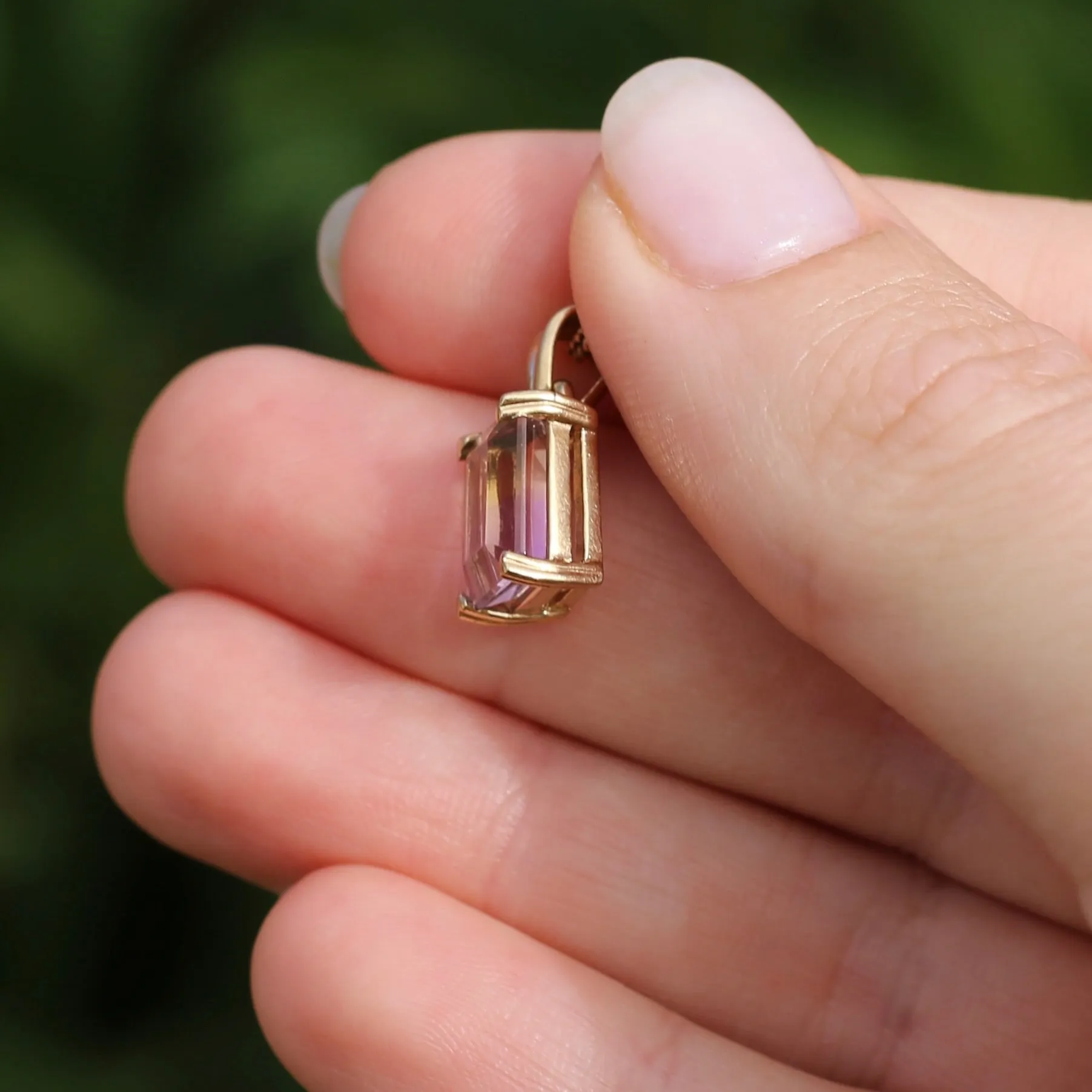 Emerald Cut Ametrine Pendant, 9ct Yellow Gold, 1.92g