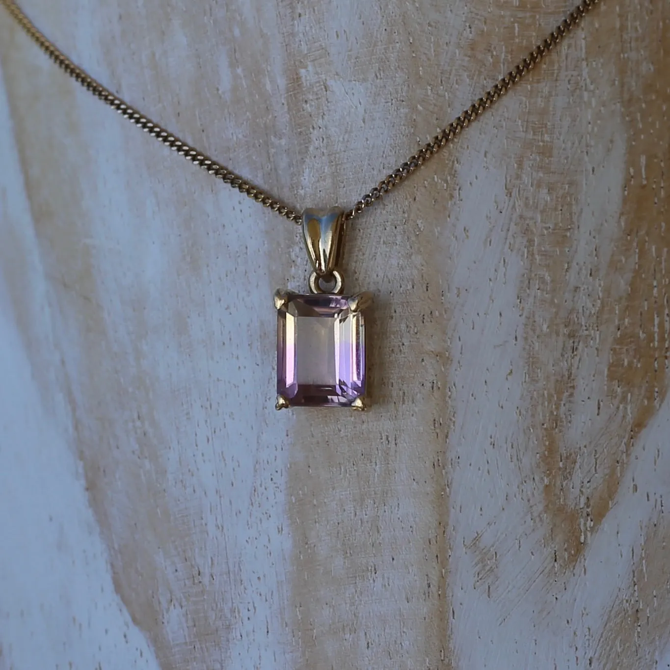 Emerald Cut Ametrine Pendant, 9ct Yellow Gold, 1.92g