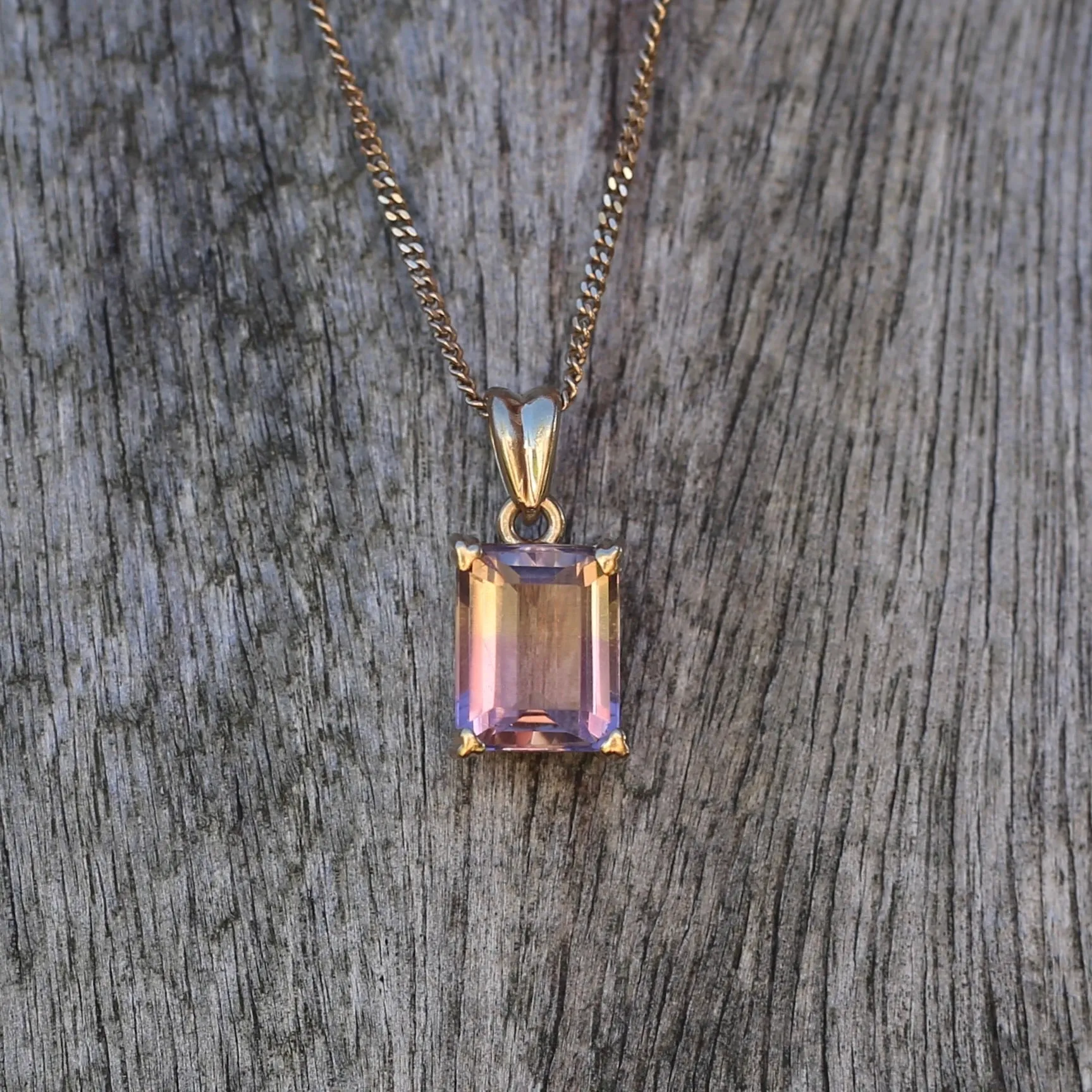 Emerald Cut Ametrine Pendant, 9ct Yellow Gold, 1.92g