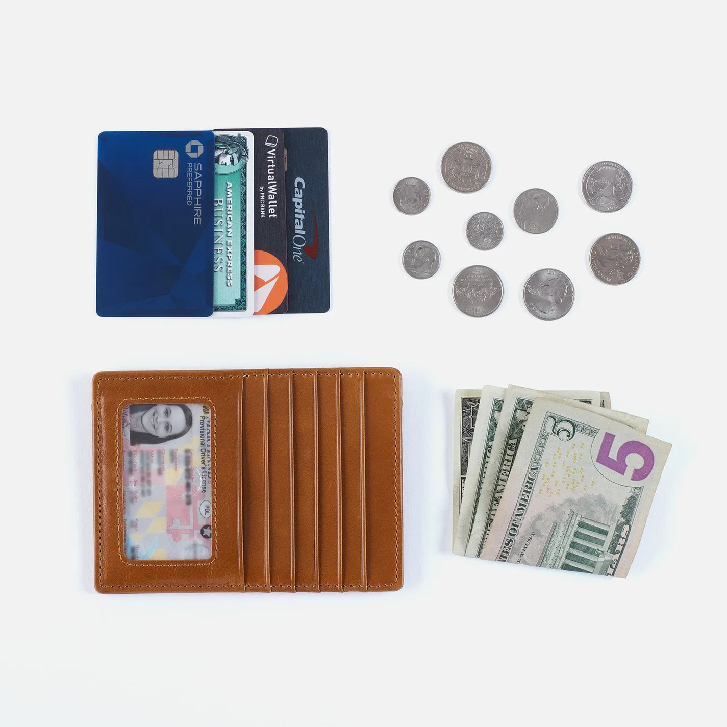 Euro Slide Card Case In Polished Leather - Light Grey