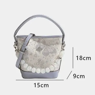 Exquisite Leather Embroidery Bucket Bag