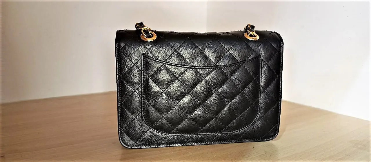 Exquisite Small Shoulder Bag Black Quilted Leather Purse