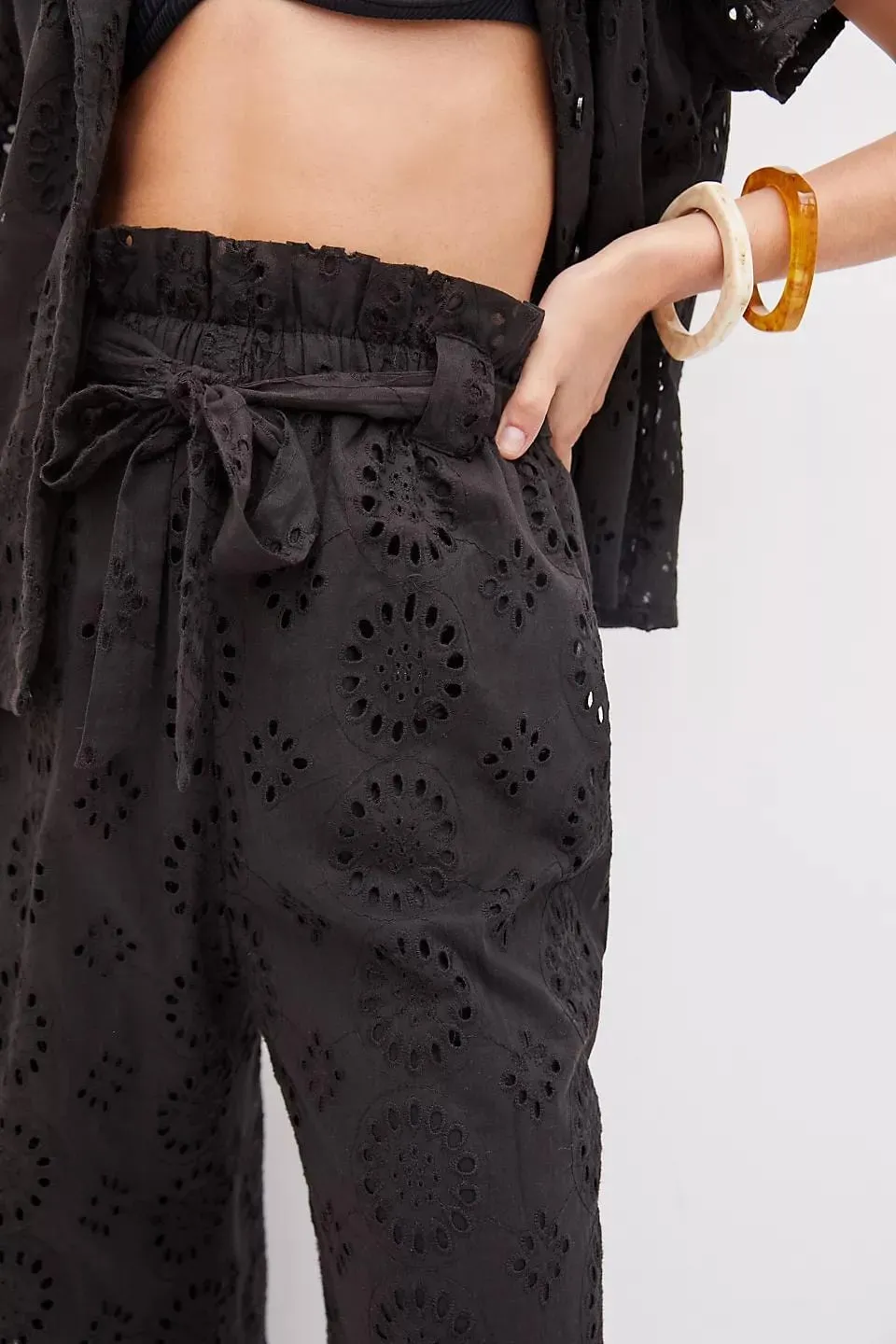 Eyelet Pant Set - Black