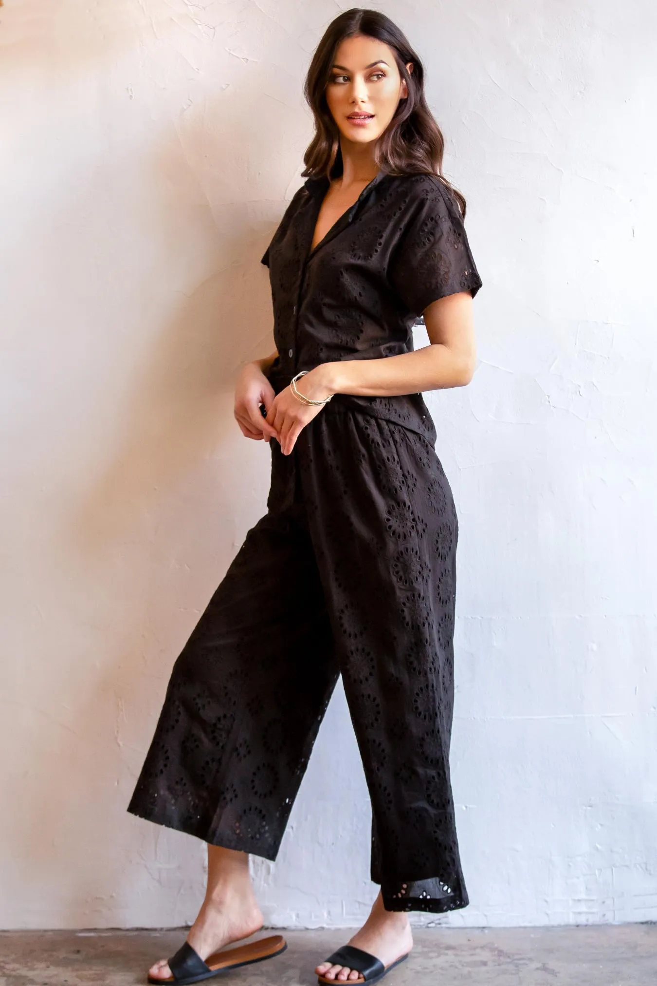 Eyelet Pant Set - Black