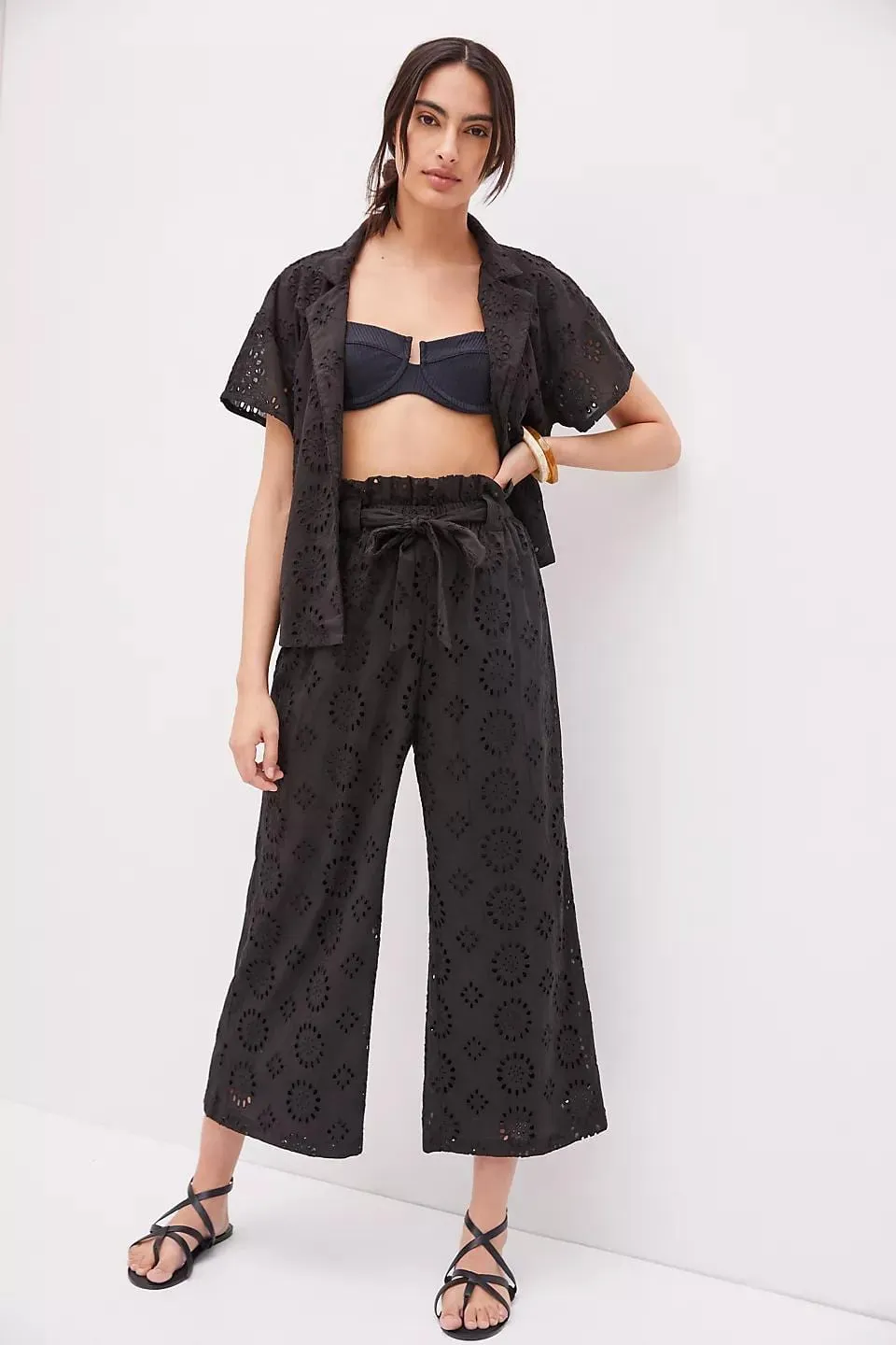 Eyelet Pant Set - Black