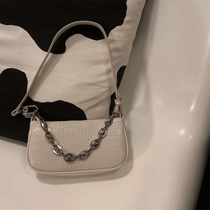 Faux Leather 90S Mini Baguette Bag With Chain