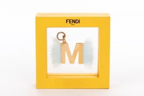 Fendi M with Blue Fur Key Chain, with Box