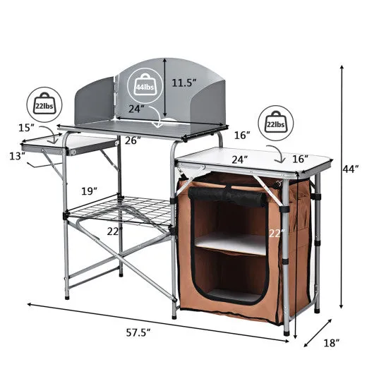 Foldable Outdoor BBQ Portable Grilling Table With Windscreen Bag