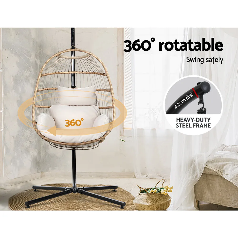 Foldable Resin Wicker Egg Swing Chair w/Stand - Gardeon