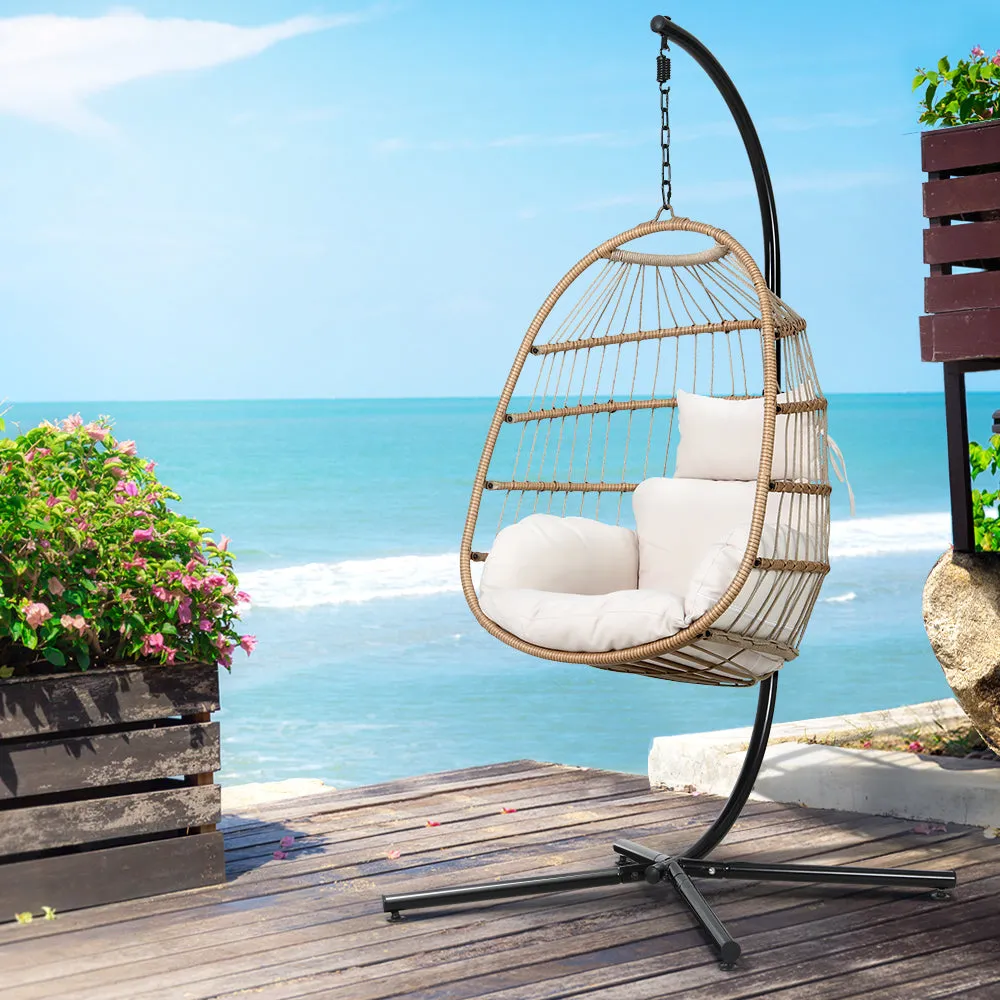 Foldable Resin Wicker Egg Swing Chair w/Stand - Gardeon