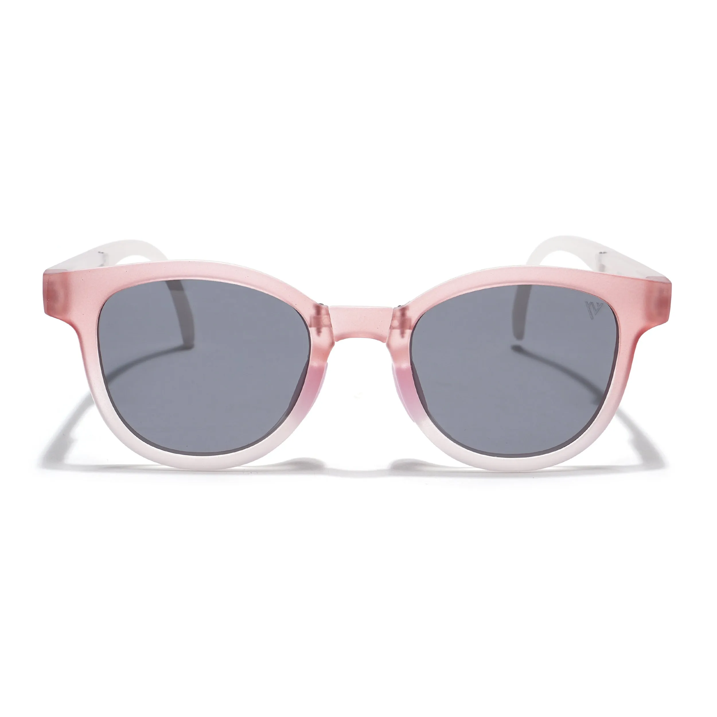 Foldable Round Polarized Sunglasses for Kids -6 yrs To 12 yrs (Black Lens | Baby Pink & Matt White Frame - PMG5918)