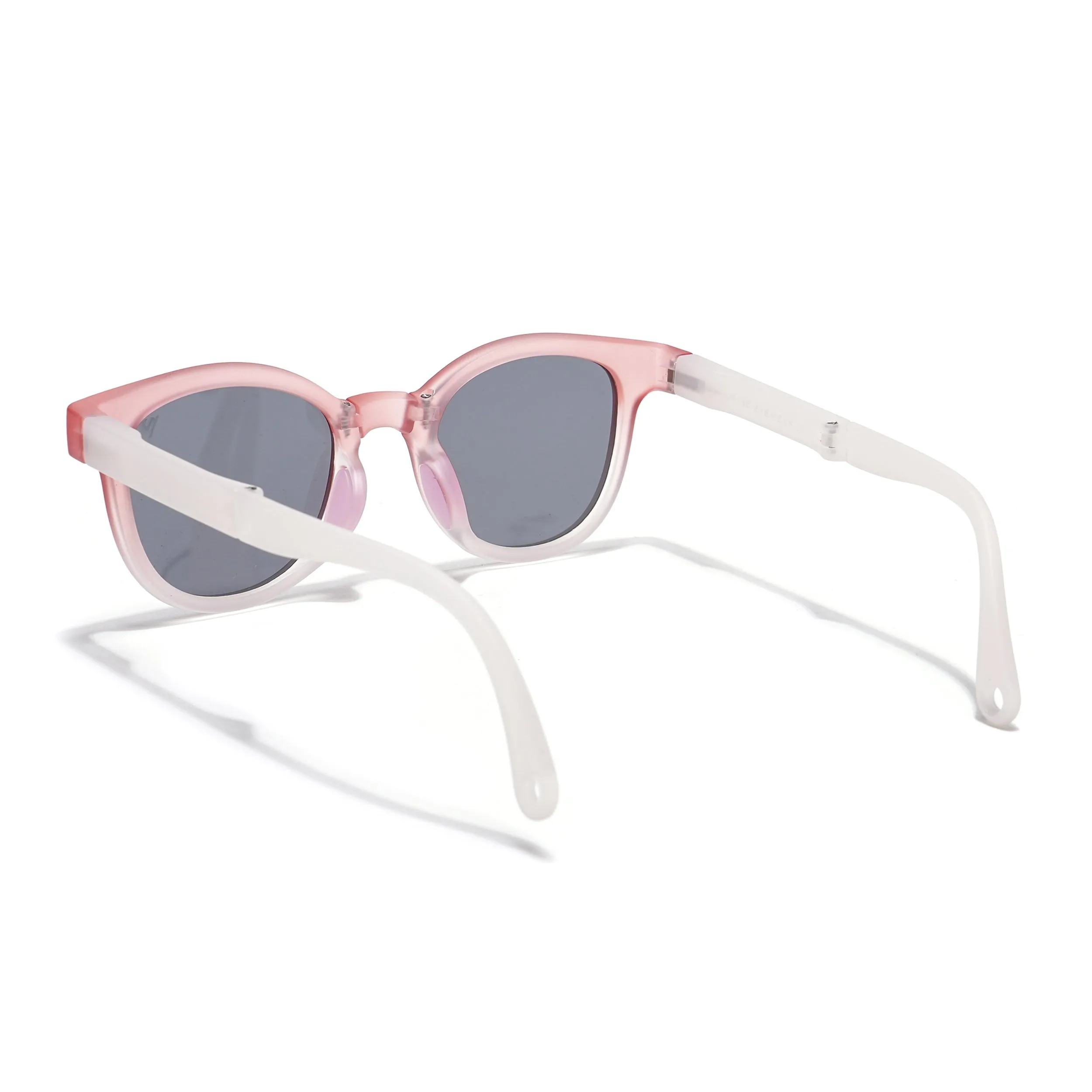 Foldable Round Polarized Sunglasses for Kids -6 yrs To 12 yrs (Black Lens | Baby Pink & Matt White Frame - PMG5918)