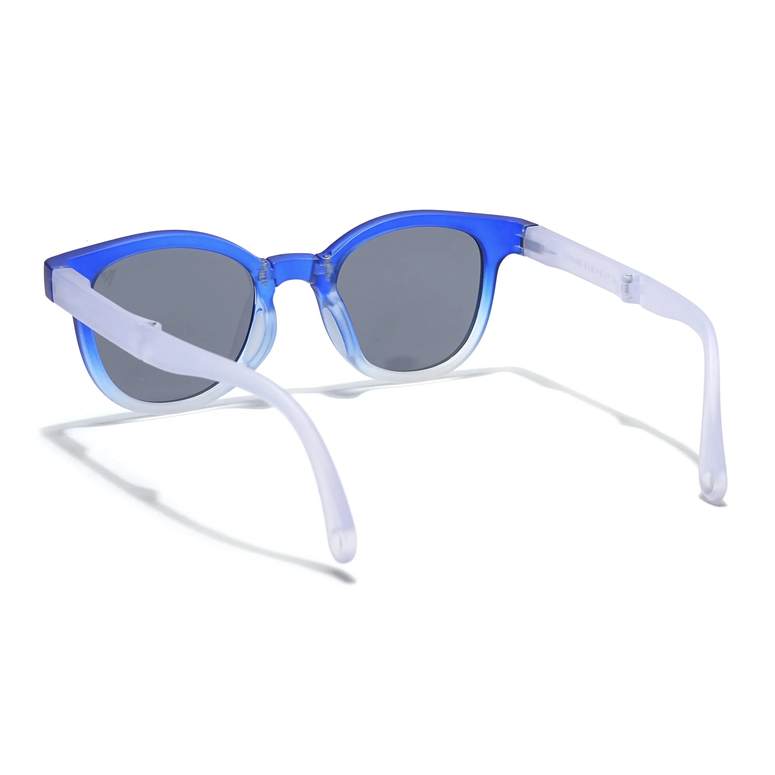 Foldable Round Polarized Sunglasses for Kids -6 yrs To 12 yrs (Black Lens | Blue & Matt White Frame - PMG5915)