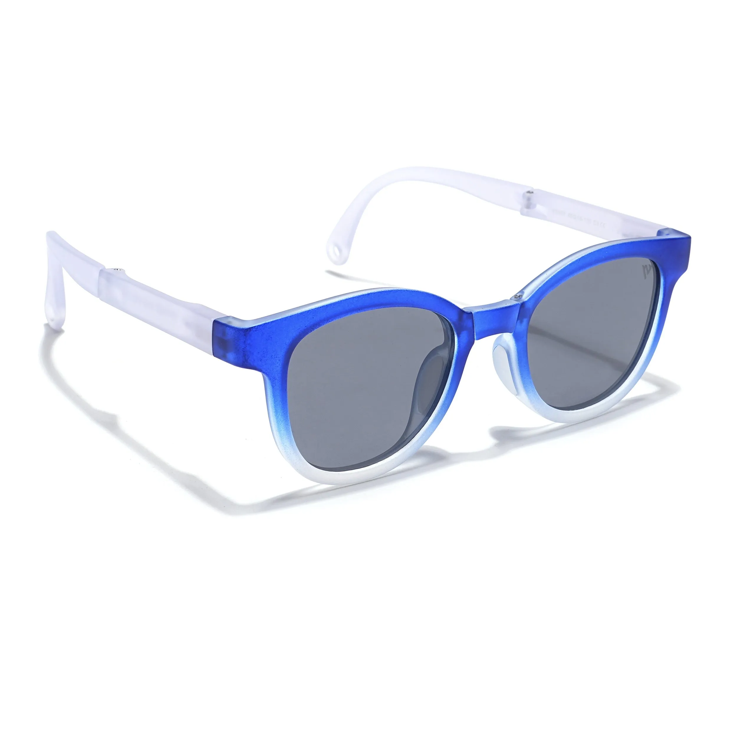 Foldable Round Polarized Sunglasses for Kids -6 yrs To 12 yrs (Black Lens | Blue & Matt White Frame - PMG5915)