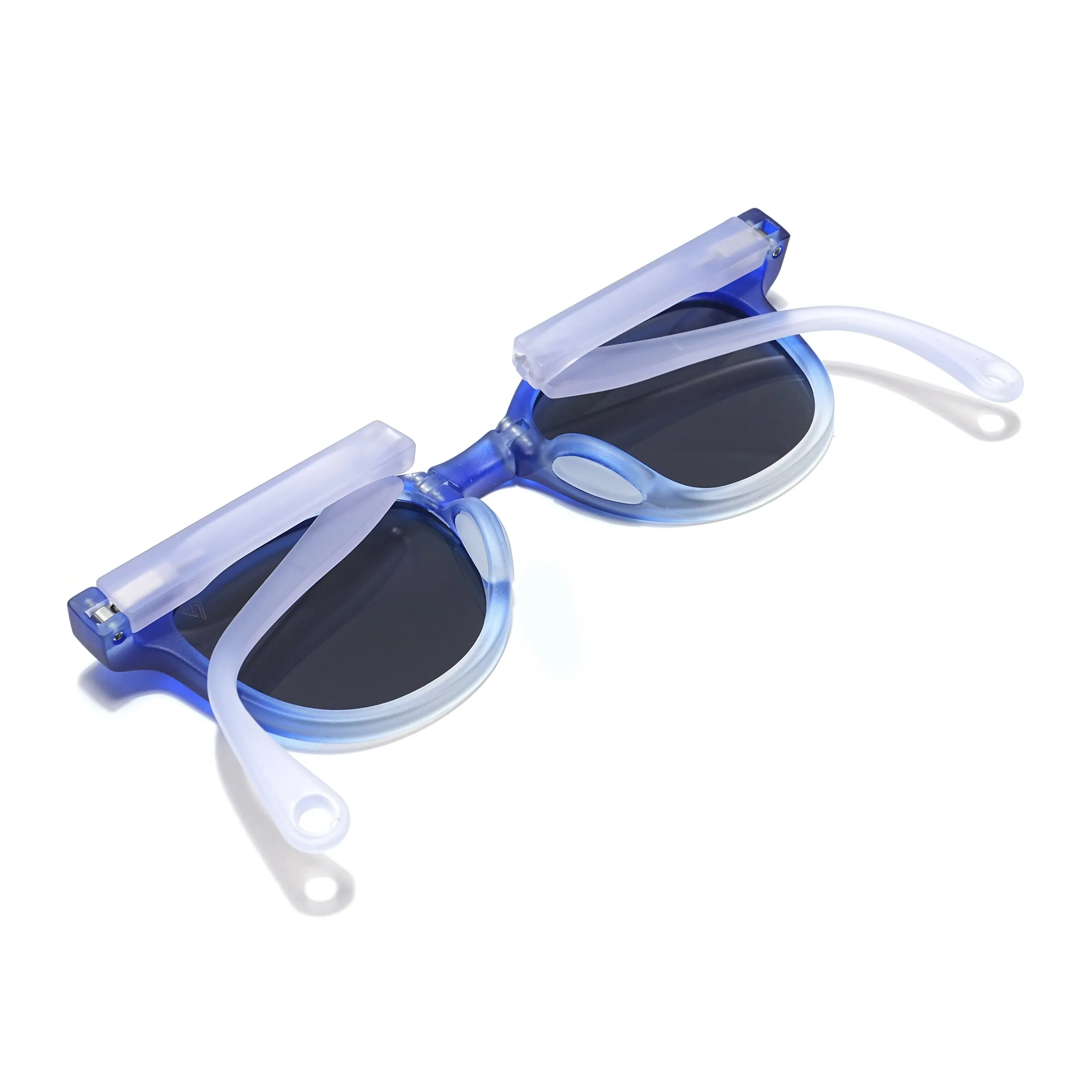 Foldable Round Polarized Sunglasses for Kids -6 yrs To 12 yrs (Black Lens | Blue & Matt White Frame - PMG5915)