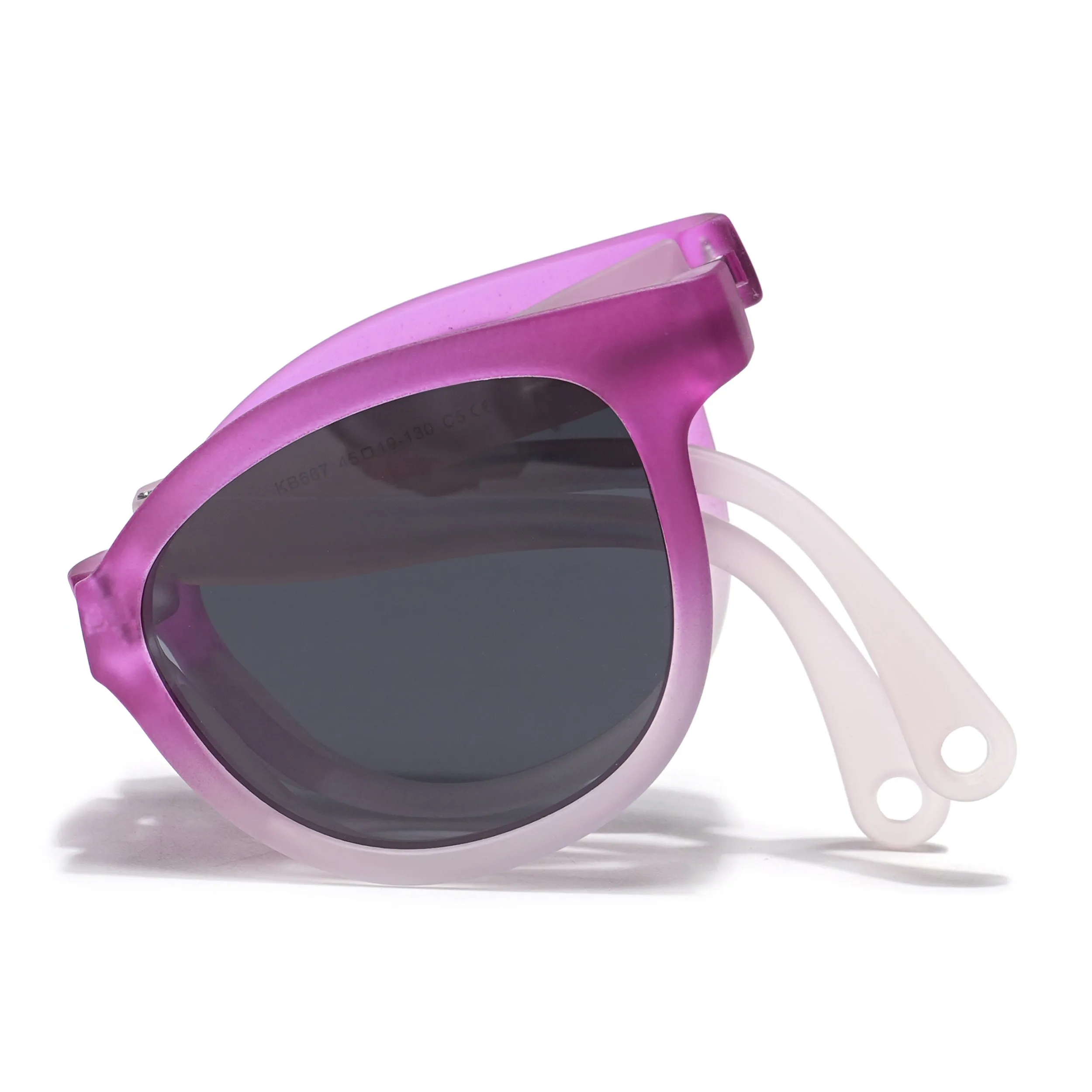 Foldable Round Polarized Sunglasses for Kids -6 yrs To 12 yrs (Black Lens | Magenta Frame - PMG5916)