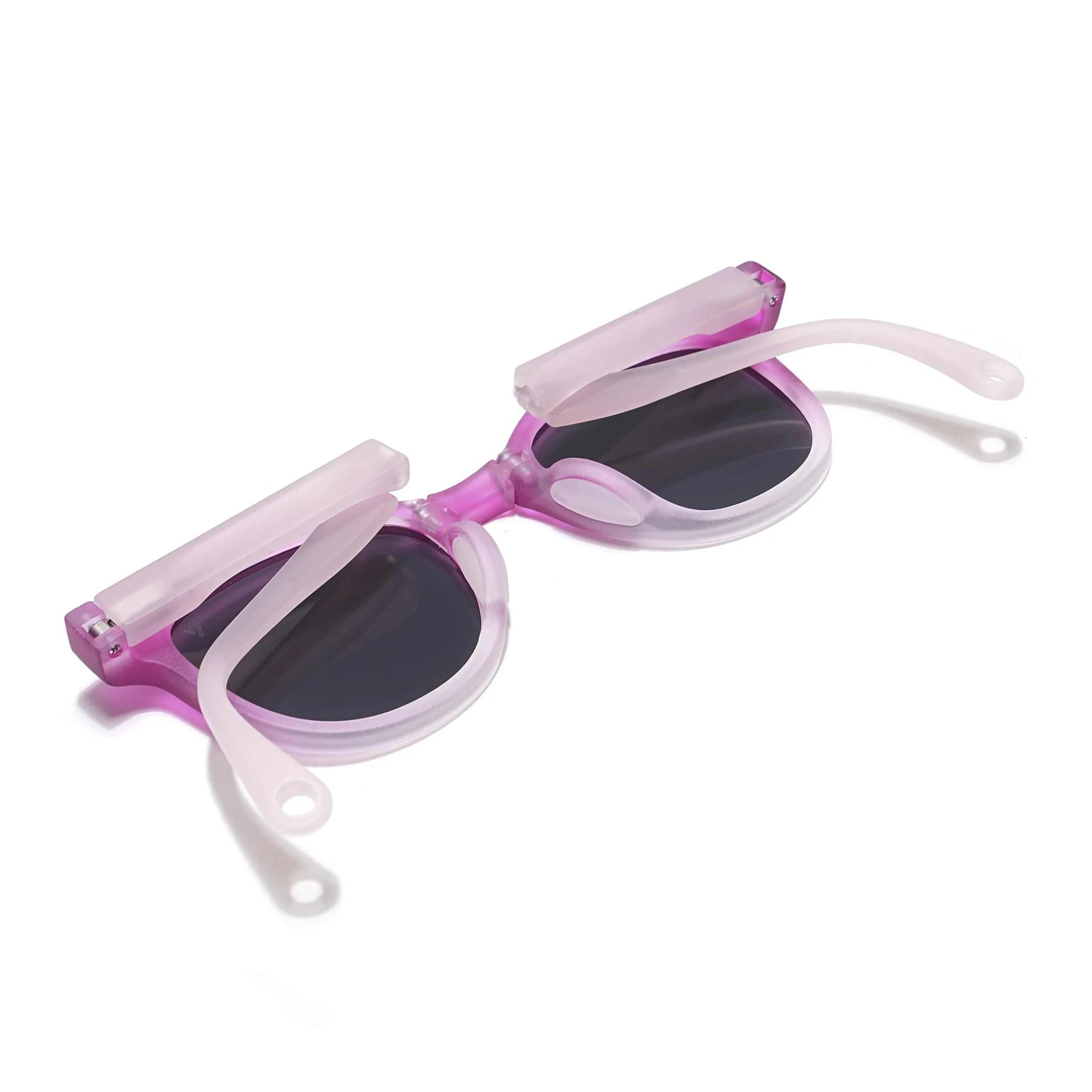 Foldable Round Polarized Sunglasses for Kids -6 yrs To 12 yrs (Black Lens | Magenta Frame - PMG5916)