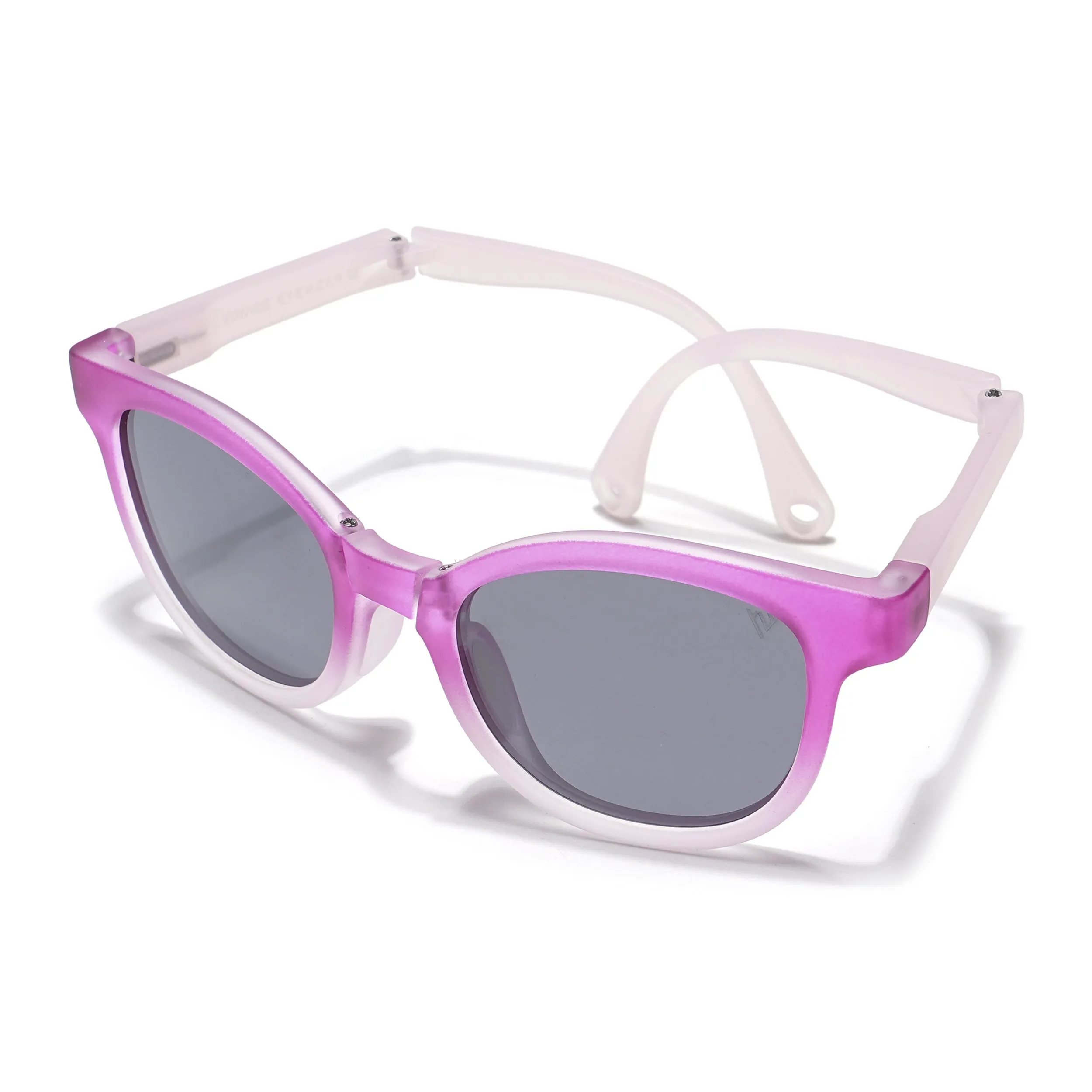 Foldable Round Polarized Sunglasses for Kids -6 yrs To 12 yrs (Black Lens | Magenta Frame - PMG5916)