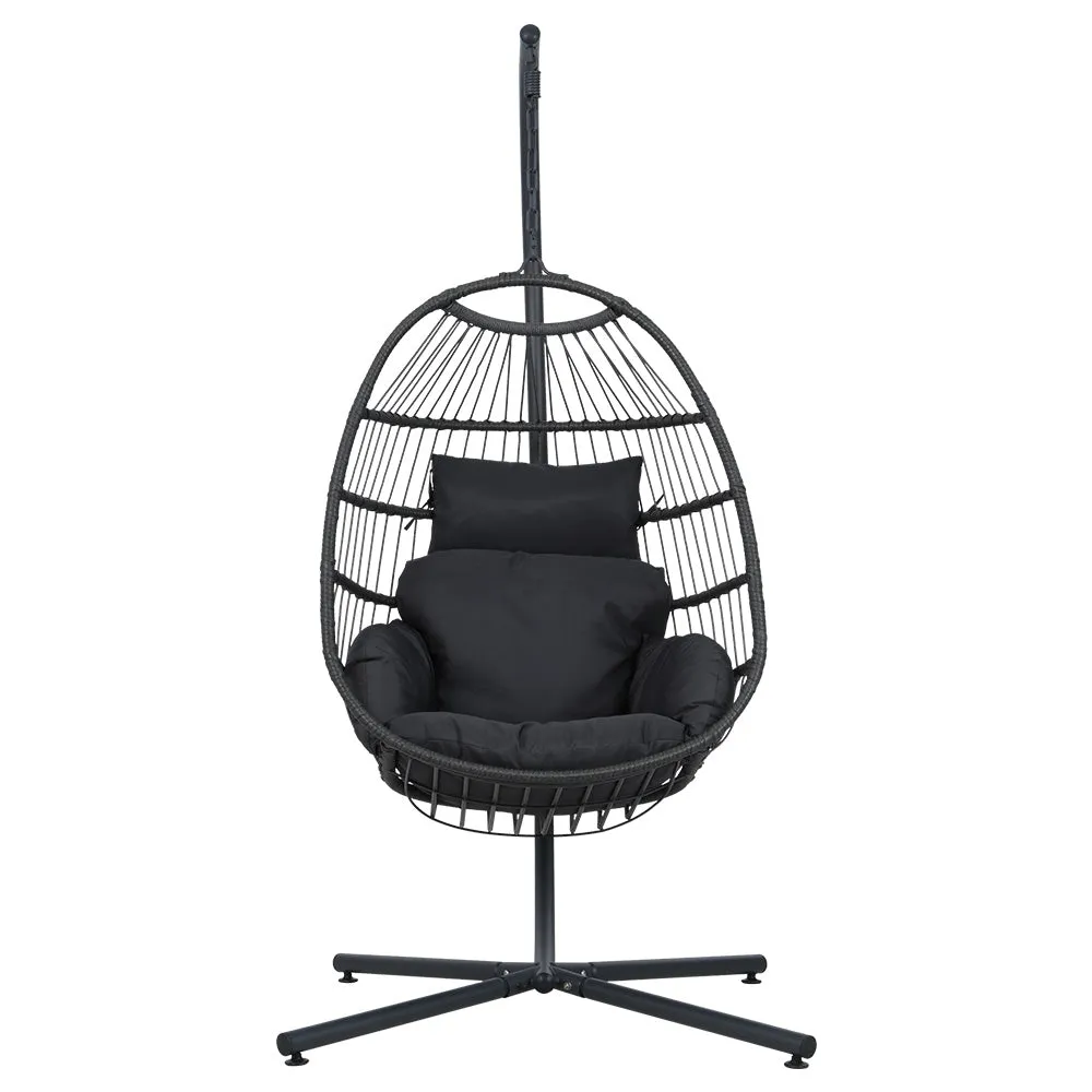 Foldable Wicker Egg Swing Chair with Stand, Grey - Gardeon