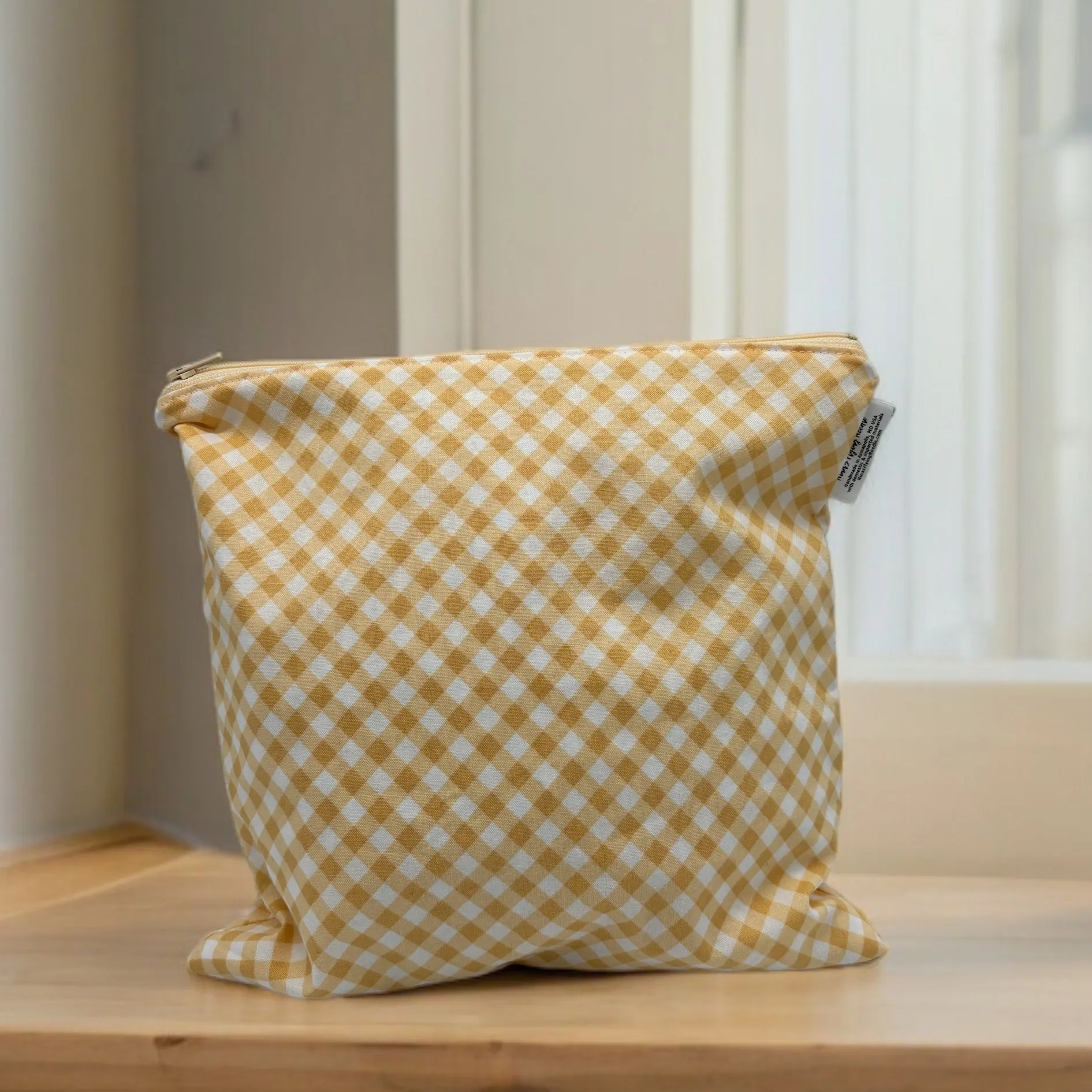 Gallon Sized Reusable Zippered Bag Yellow Gingham