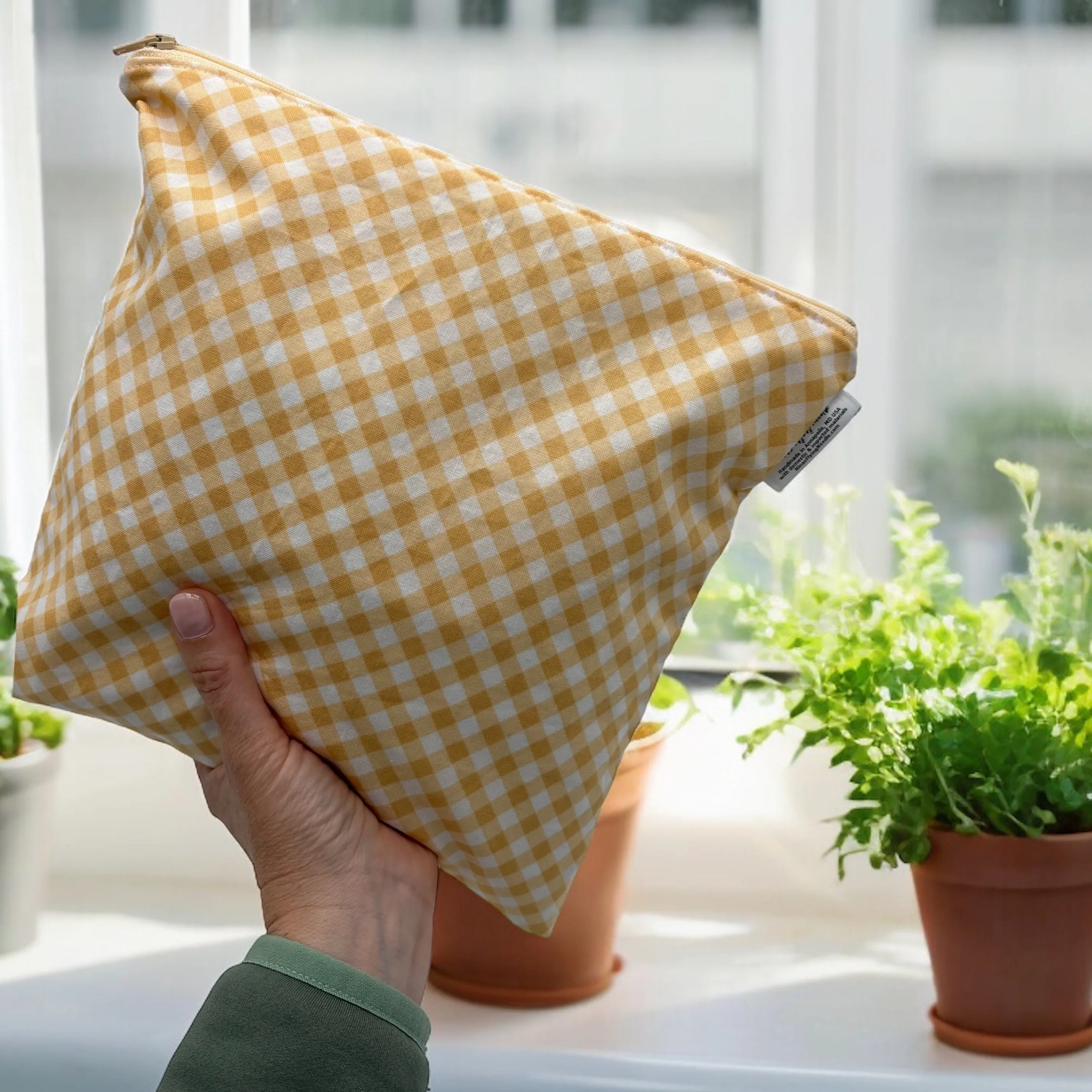 Gallon Sized Reusable Zippered Bag Yellow Gingham