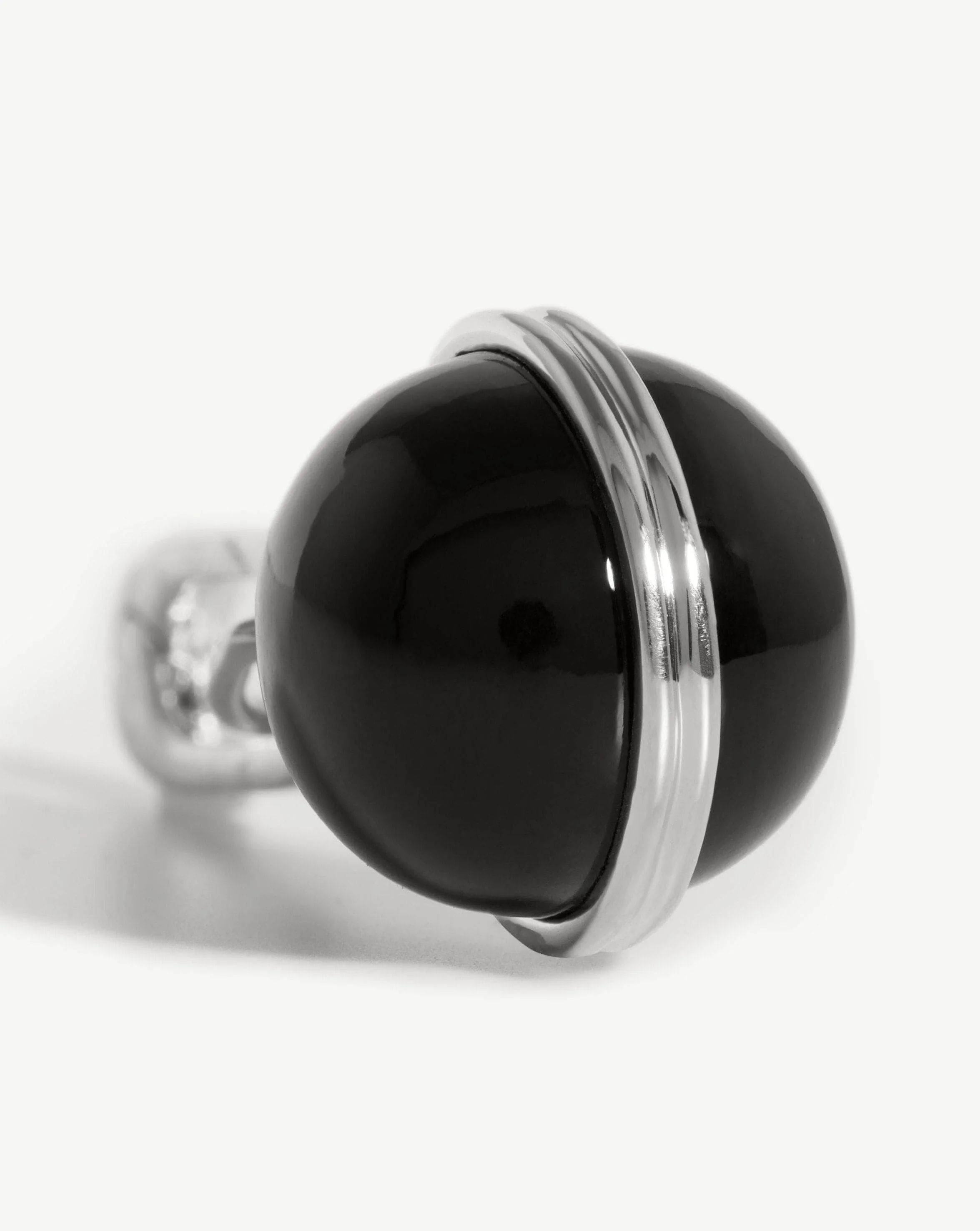 Gemstone Sphere Clip-On Pendant | Silver Plated, Black Onyx