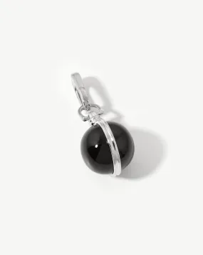 Gemstone Sphere Clip-On Pendant | Silver Plated, Black Onyx